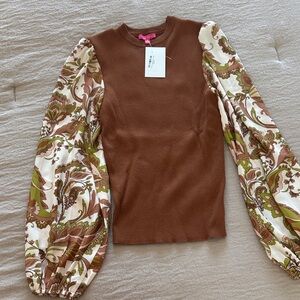 Flying Tomato Brown and Floral Long Sleeve Blouse